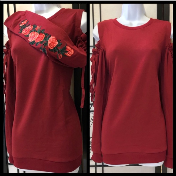 Last one rose embroidered cold shoulder sweater - Picture 3 of 8